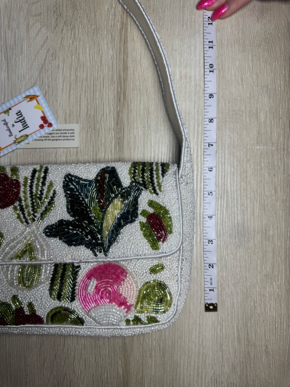 Handcrafted In India Beaded Vegetable Shoulder Bag NWT - Picture 7 of 9